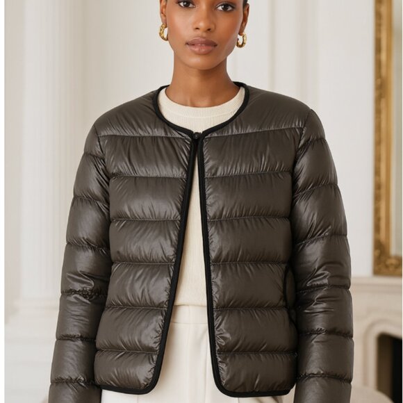 Hoss Intropia Metallic Gray & Black Lightweight Down Puffer Jacket EU 40 / US 10